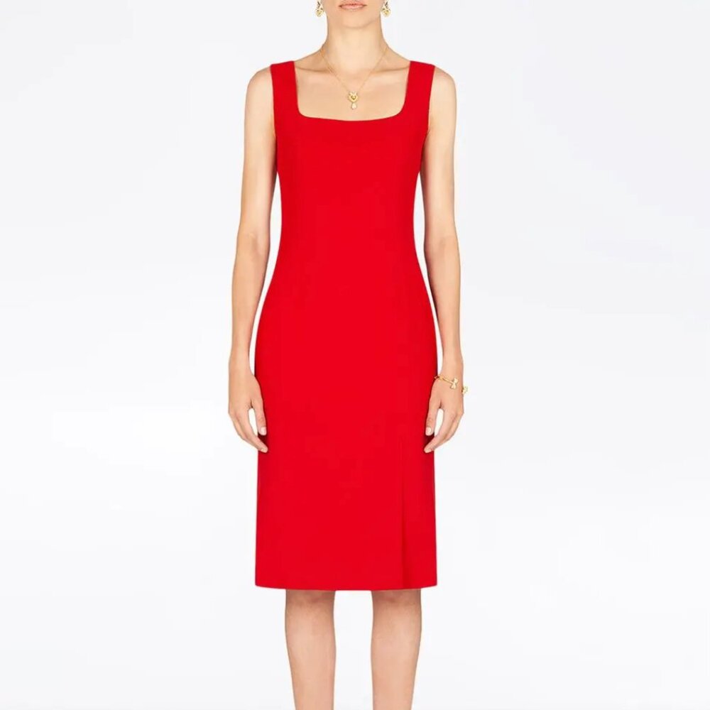 Dolce and Gabbana Red Sheath square neck fitted Dress Size 40 NWT Authentic